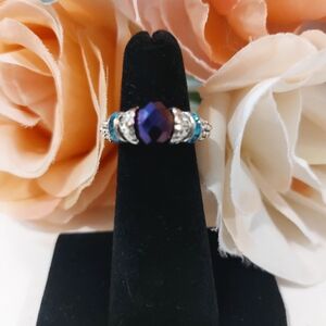 Handmade Beaded Ring w/ Purple Crystal Bead -READ BELOW For Custom Sizing Info!